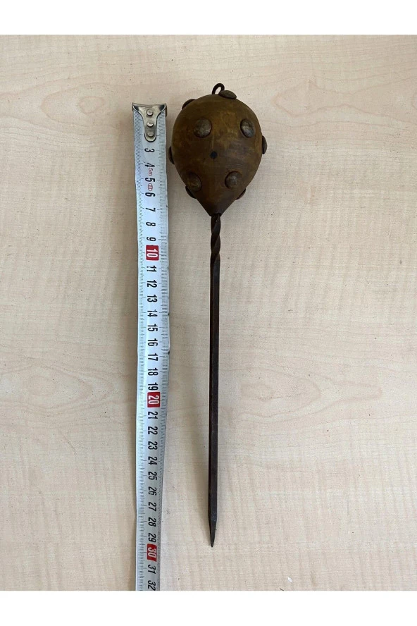 Yuvarlak Topuz Metal Kakmalı1 Adet Antika Rufai Zikir Şişi Ahşap Saplı Şiş no 675 - 2