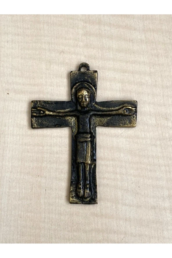 PİRİNÇ HAÇ İSA ÇARMIHA GERİLMİŞ TEMALI OBJE