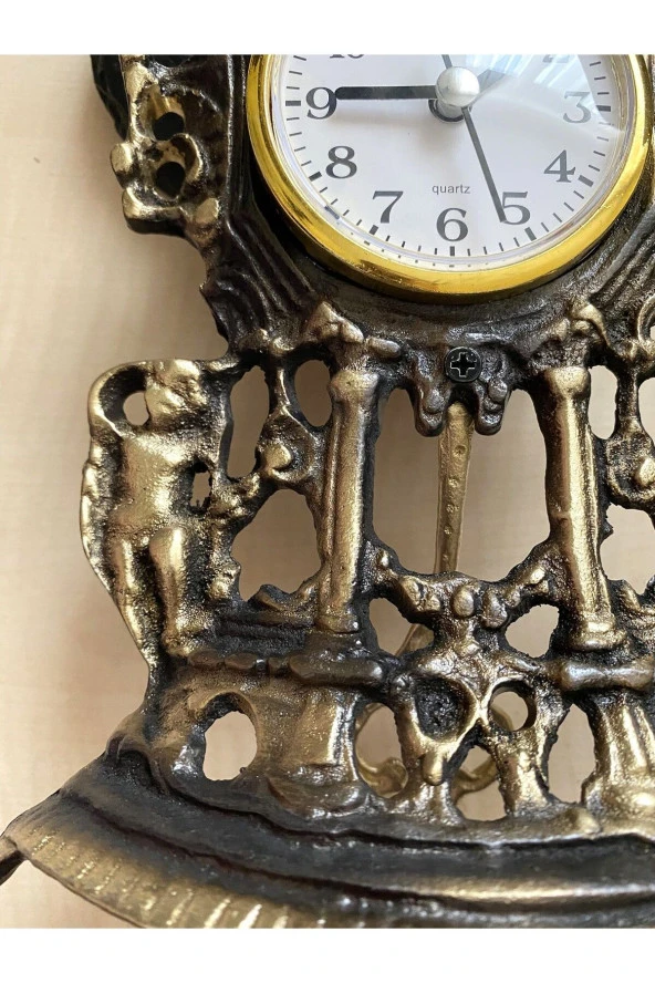 Antika Şömine Saati Pirinç Saat Pilli Saat Sorunsuz - 2