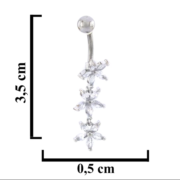 316L Çelik 3 Sıra Çiçek Model Zirkon Taşlı Piercing  PRC-220 - Resim 3
