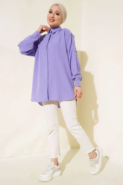Kol Apoletli Gömlek Lila - Resim 2