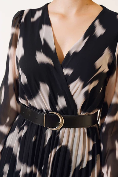 Kemerli Şifon Elbise Siyah - Resim 4