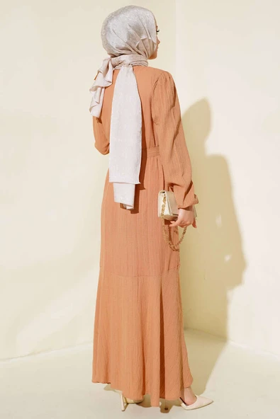 Hakim Yaka Elbise Camel - 3