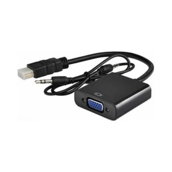 HDMI To VGA Adaptör Ses Destekli + AUX Dönüştürücü Kablosu Krl