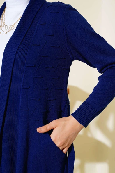 Yandan Dikişli Bağcıklı Hırka Lacivert - Resim 4