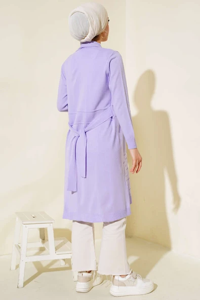 Yandan Dikişli Bağcıklı Hırka Lila - Resim 3
