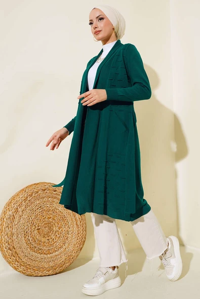 Yandan Dikişli Bağcıklı Hırka Zümrüt - Resim 2