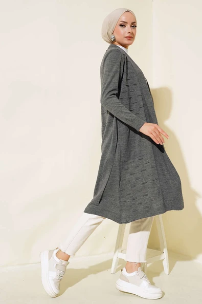 Yandan Dikişli Bağcıklı Hırka Füme - Resim 2