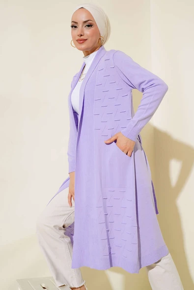 Yandan Dikişli Bağcıklı Hırka Lila ürün görseli 1