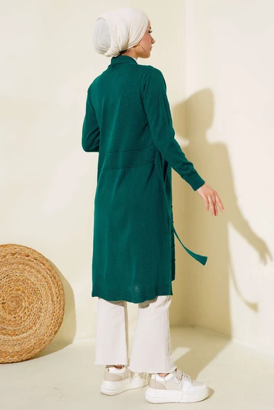 Yandan Dikişli Bağcıklı Hırka Zümrüt - Resim 3