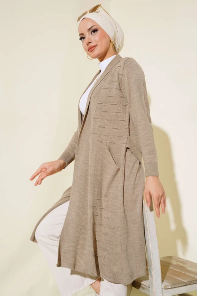 Yandan Dikişli Bağcıklı Hırka Vizon ürün görseli 1