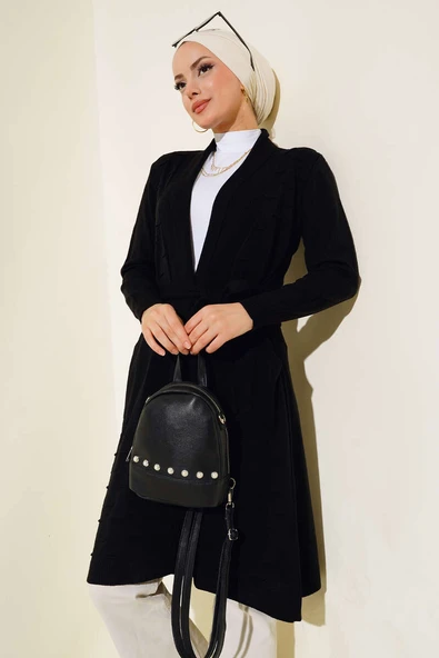 Yandan Dikişli Bağcıklı Hırka Siyah ürün görseli 1