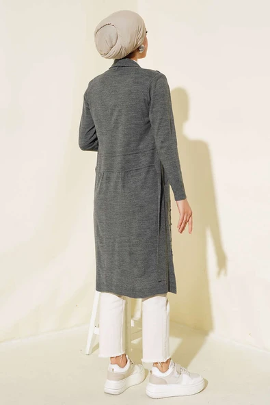 Yandan Dikişli Bağcıklı Hırka Füme - Resim 3