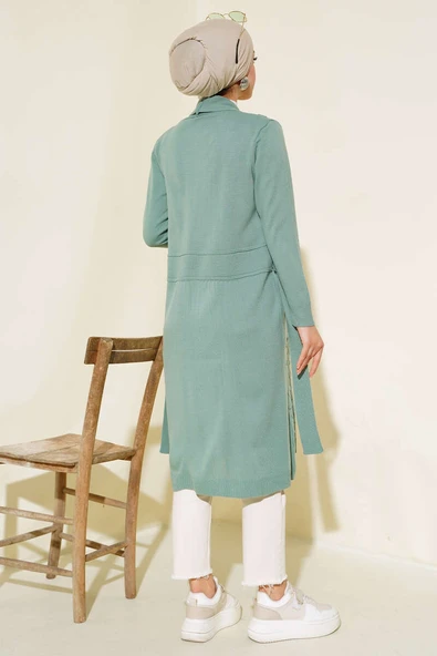 Yandan Dikişli Bağcıklı Hırka Çağla Yeşili - Resim 3