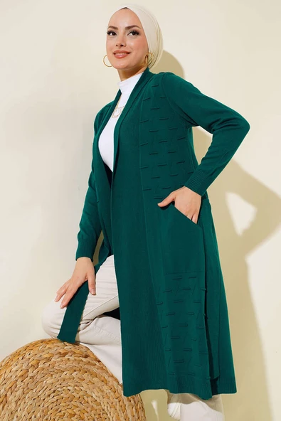 Yandan Dikişli Bağcıklı Hırka Zümrüt ürün görseli 1