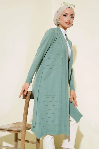 Yandan Dikişli Bağcıklı Hırka Çağla Yeşili ürün görseli 1