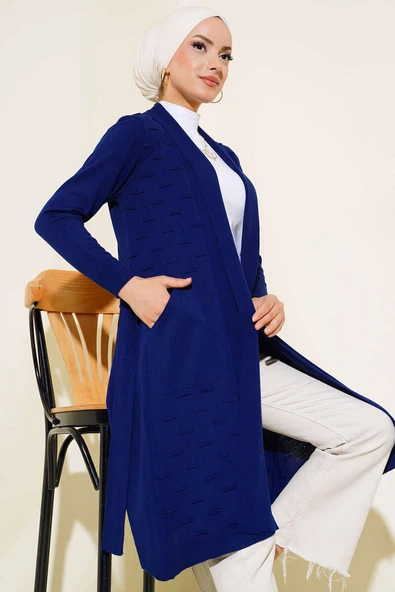 Yandan Dikişli Bağcıklı Hırka Lacivert - Resim 2