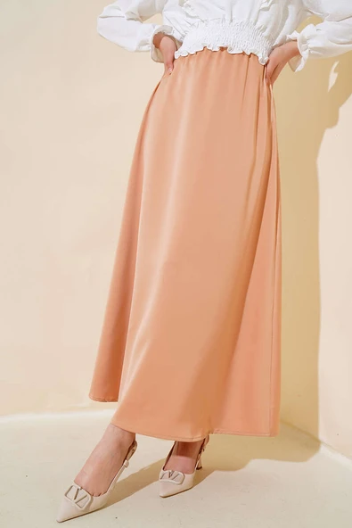 Bel Lastikli Kloş Saten Etek Latte ürün görseli 1