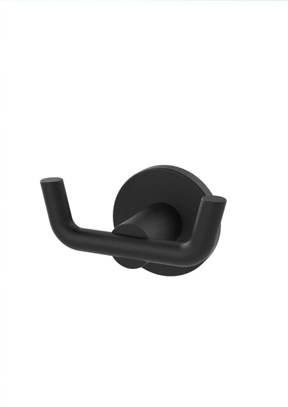 Ömür Boyu Paslanmaz İki Kancalı Havlu Ve Bornoz Askılığı Siyah N-008 - 2