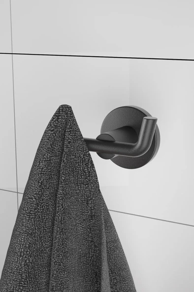 Ömür Boyu Paslanmaz İki Kancalı Havlu Ve Bornoz Askılığı Siyah N-008
