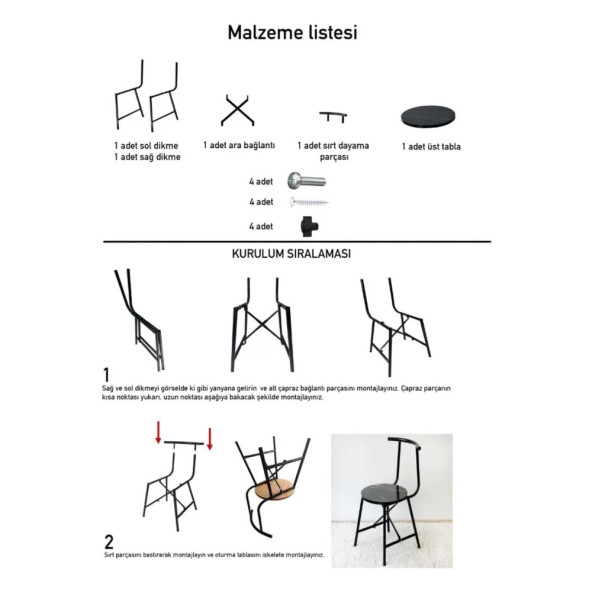 Eportatif Mutfak Sandalyesi Bahçe Sandalyesi Koltuk Siyah Döşeme 1349 - 2
