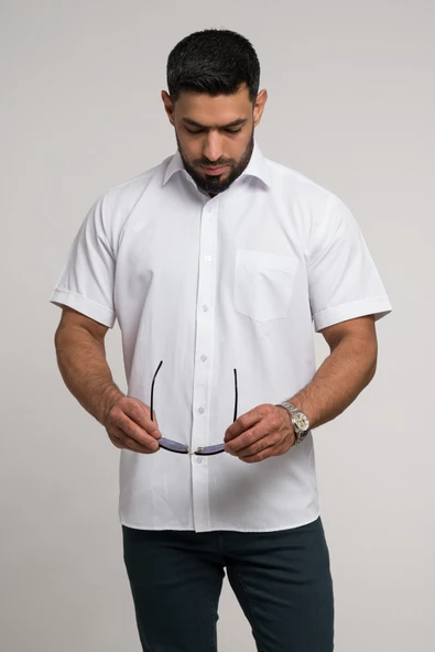 Mugi Geniş Ve Rahat (Bol) Kesim Cepli Klasik Kısa Kol Erkek Gömlek - Resim 8