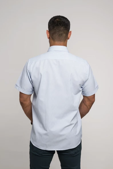 Mugi Geniş Ve Rahat (Bol) Kesim Cepli Klasik Kısa Kol Erkek Gömlek - Resim 5