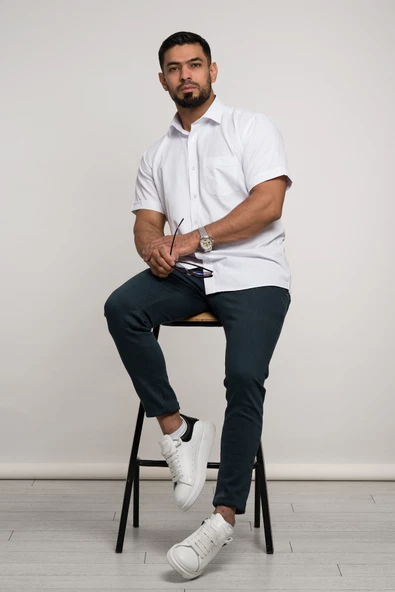 Mugi Geniş Ve Rahat (Bol) Kesim Cepli Klasik Kısa Kol Erkek Gömlek - Resim 6