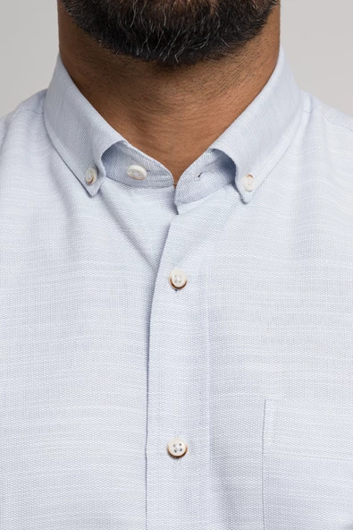 Geniş Ve Rahat (Bol) Kesim Cepli Armürlü Klasik Kısa Kol Erkek Gömlek - Resim 7