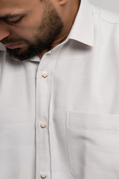Geniş Ve Rahat (Bol) Kesim Cepli Armürlü Klasik Kısa Kol Erkek Gömlek - Resim 5