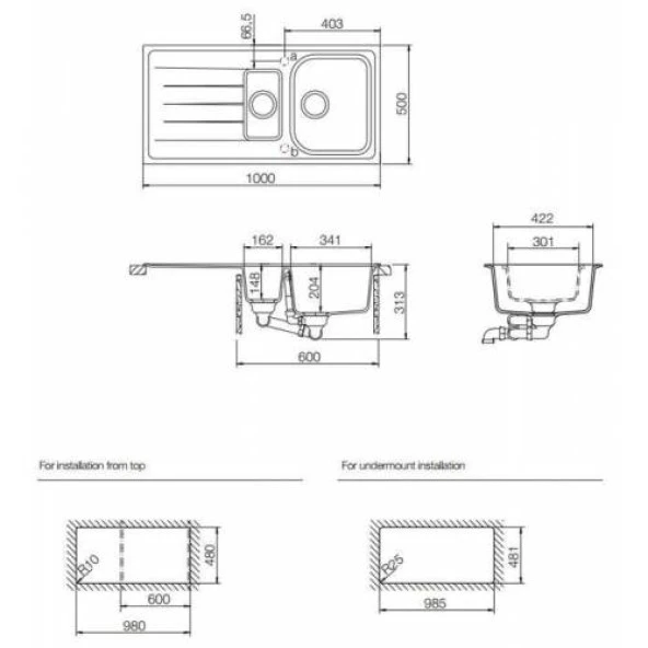Schock Viola D-150 Nero Tezgahüstü 1,5 Göz Evye - 2