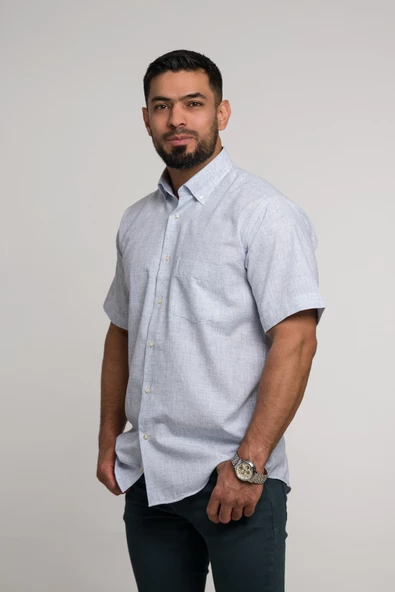 Geniş Ve Rahat (Bol) Kesim Cepli Bitik Kareli Klasik Kısa Kol Erkek Gömlek - Resim 2