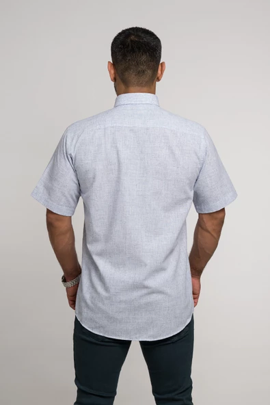 Geniş Ve Rahat (Bol) Kesim Cepli Bitik Kareli Klasik Kısa Kol Erkek Gömlek - Resim 4