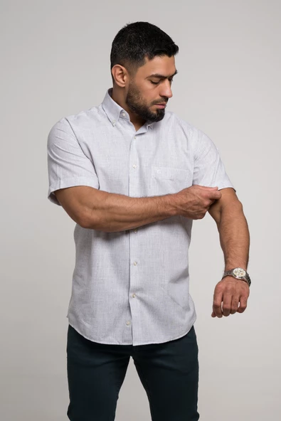 Geniş Ve Rahat (Bol) Kesim Cepli Bitik Kareli Klasik Kısa Kol Erkek Gömlek - Resim 9