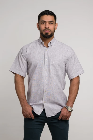 Geniş Ve Rahat (Bol) Kesim Cepli Bitik Kareli Klasik Kısa Kol Erkek Gömlek - Resim 5