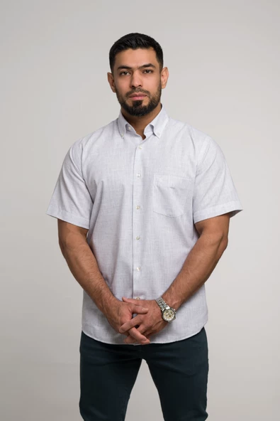 Geniş Ve Rahat (Bol) Kesim Cepli Bitik Kareli Klasik Kısa Kol Erkek Gömlek - Resim 10