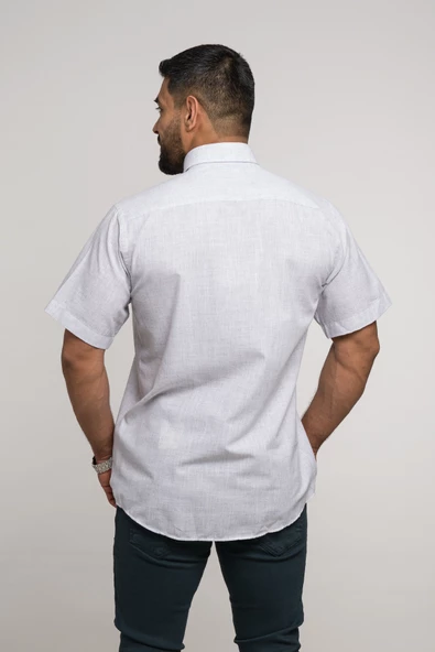 Geniş Ve Rahat (Bol) Kesim Cepli Bitik Kareli Klasik Kısa Kol Erkek Gömlek - Resim 12