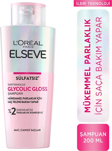 L'Oreal Paris Elseve Glycolic Gloss Mükemmel Parlaklık için Bakım Yapan Şampuan 200ml
