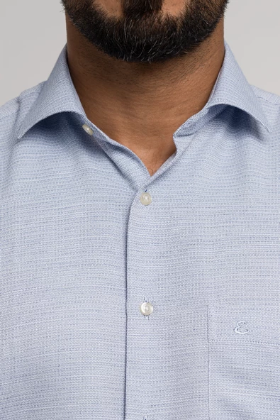 Geniş Ve Rahat (Bol) Kesim Cepli Armürlü Klasik Kısa Kol Erkek Gömlek - Resim 8