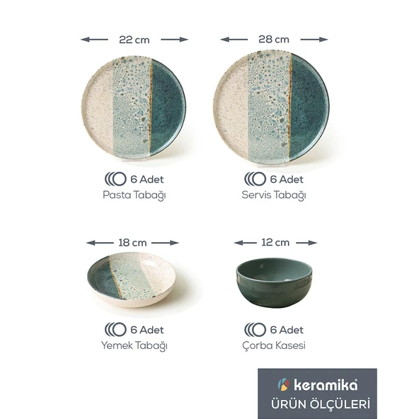 Keramika Colored Yemek Takımı 24 Parça 6 Kişilik 19781 - 2