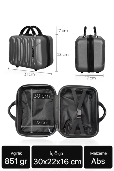 Polo&Sky Mars Model Mor Renk Abs Makyaj Çantası El Valizi - 5