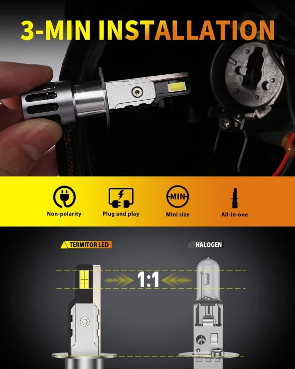 Fahren H1 New Termitör 120W 30000 Lümen 6500K Süper Parlak LED Ampül - 5