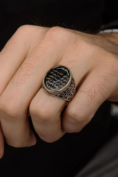 Ben Allahın Aciz Bir Kuluyum Yazılı 925 Gümüş Erkek Yüzük - 6