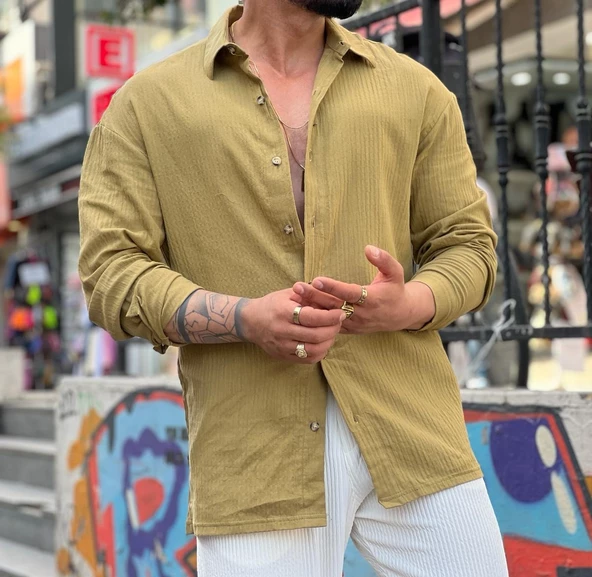 ERKEK UZUN KOLLU KETEN OVERSIZE GÖMLEK - 10