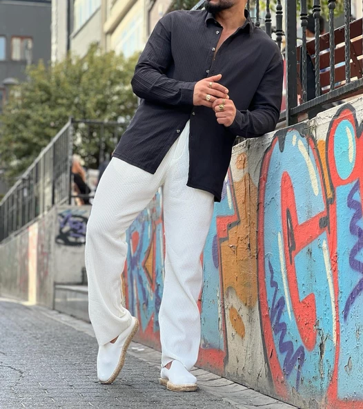 ERKEK UZUN KOLLU KETEN OVERSIZE GÖMLEK - 4