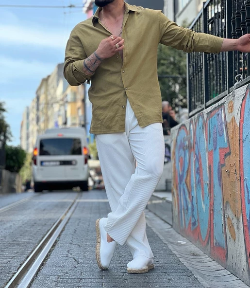 ERKEK UZUN KOLLU KETEN OVERSIZE GÖMLEK - 12