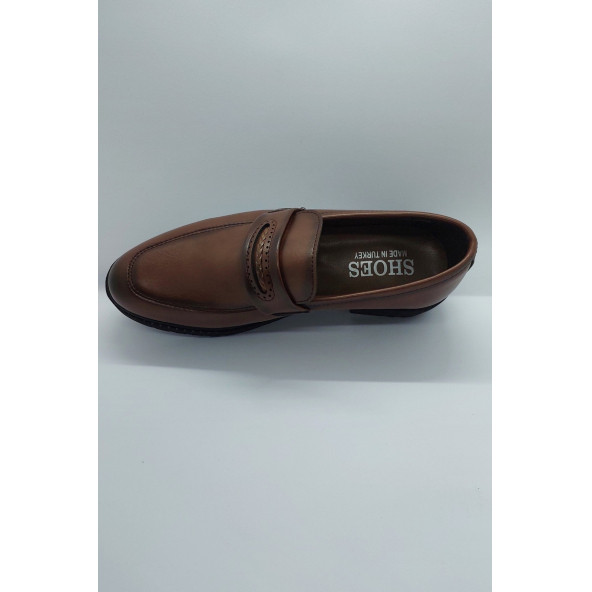 Sidar %100 El İşçiliği Rahat Taban İp Detaylı Kahverengi Renk İmalat Deri Klasik Kundura Ayakkabı - 4