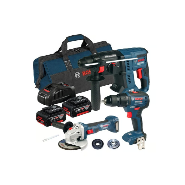 Bosch Professional GSR 18V-50 + GBH 180 + GWS 180 2 x Gba 18V 3'Lü Set 5.0AH 18V - 0615990M32