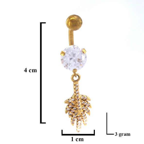 Altın Kaplama Zirkon Taşlı Yaprak Piercing PRC-136 - 3