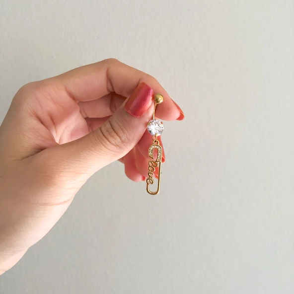 Altın Kaplama Zirkon Taşlı Kanca Piercing PRC-126 - 2